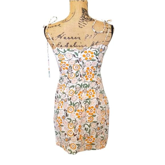 Small Lush White Fruit Print Tulip Hem Mini Sundress With Bow Tie Straps - Picture 2 of 6